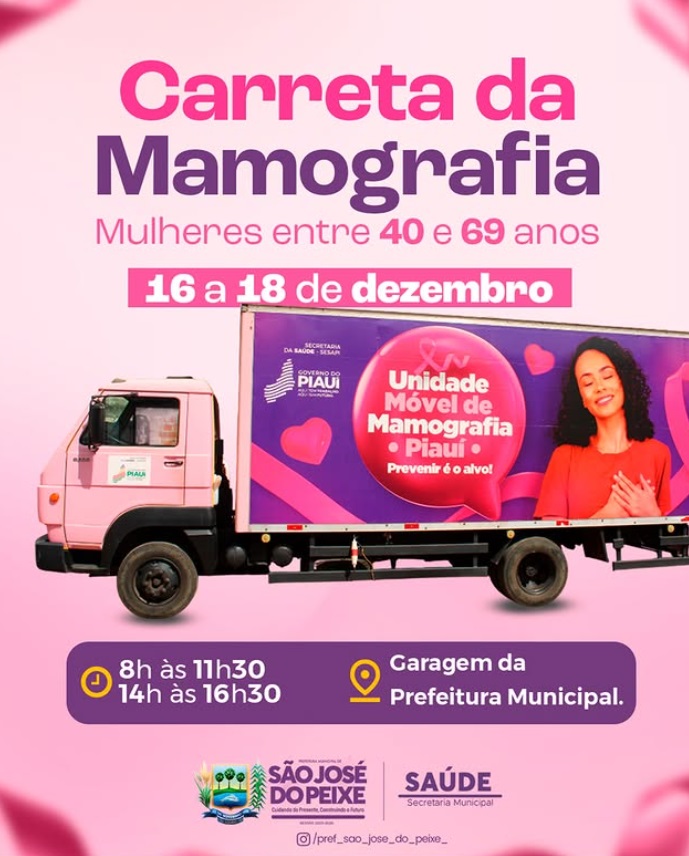 A Secretaria Municipal de Saúde, informa que estará oferecendo exames de mamografia gratuitos para as mulheres da nossa cidade